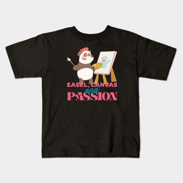 Easel, Canvas and Passion Kids T-Shirt by Creative Cartoon